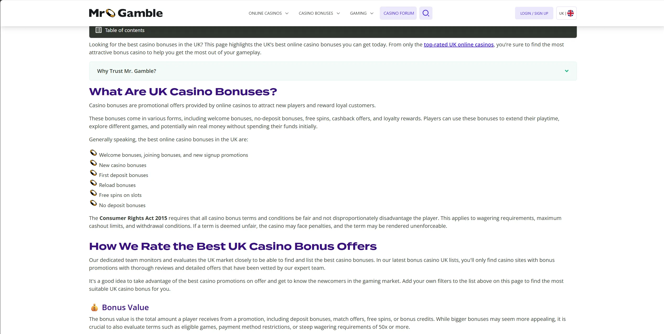Screenshot of Mr-gamble.com - Best Casino Bonus & Offers: Top UK Casino Bonus Sites